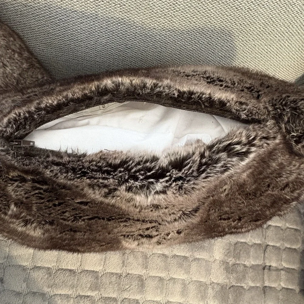 2- Hooker Furniture Faux Fur‎ Throw Pillow Covers 18x20 AND Duck Feather Inserts